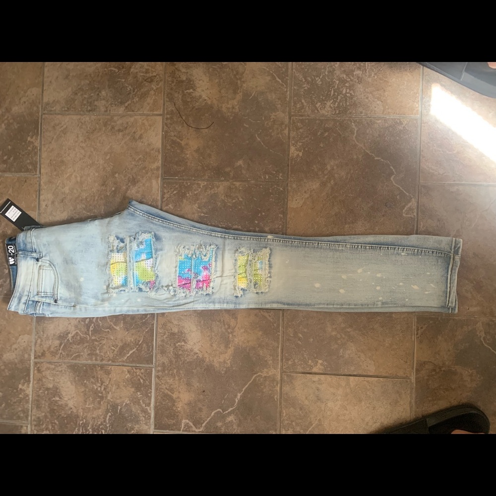 Mens Waimea Blue Jeans with Rhinestones and Taping